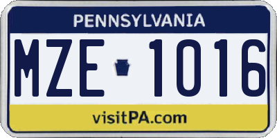 PA license plate MZE1016