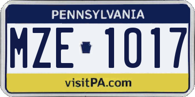 PA license plate MZE1017