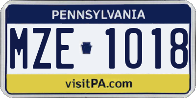 PA license plate MZE1018