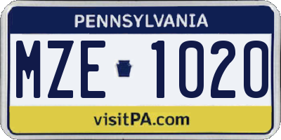 PA license plate MZE1020