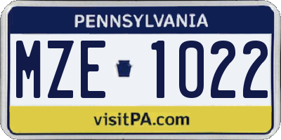 PA license plate MZE1022