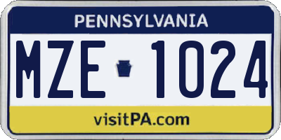 PA license plate MZE1024