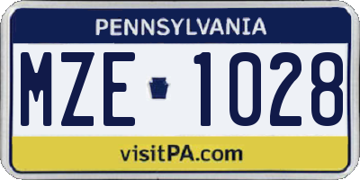 PA license plate MZE1028