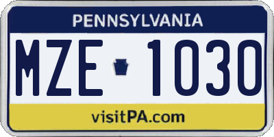 PA license plate MZE1030