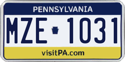 PA license plate MZE1031