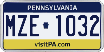 PA license plate MZE1032