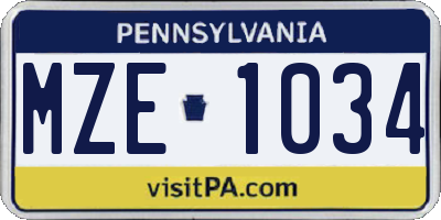 PA license plate MZE1034