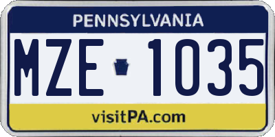 PA license plate MZE1035