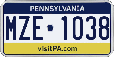 PA license plate MZE1038