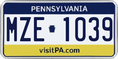 PA license plate MZE1039