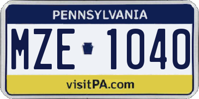 PA license plate MZE1040