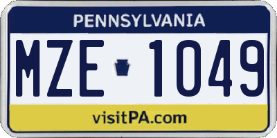 PA license plate MZE1049