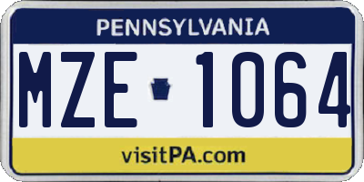PA license plate MZE1064