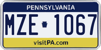 PA license plate MZE1067