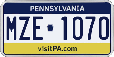 PA license plate MZE1070
