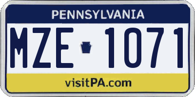 PA license plate MZE1071