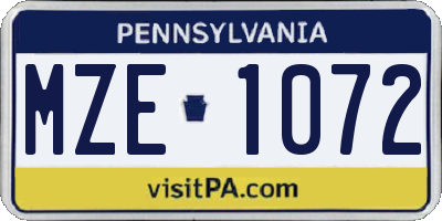 PA license plate MZE1072