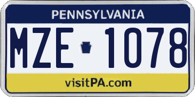 PA license plate MZE1078