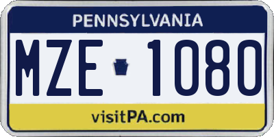 PA license plate MZE1080