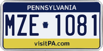 PA license plate MZE1081
