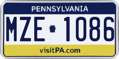 PA license plate MZE1086