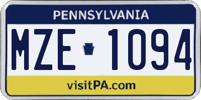 PA license plate MZE1094
