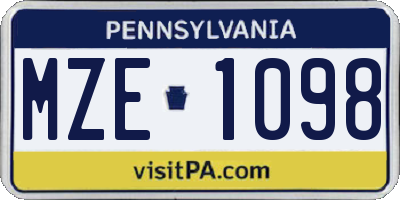 PA license plate MZE1098