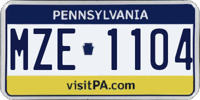 PA license plate MZE1104