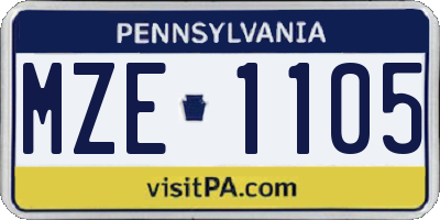 PA license plate MZE1105