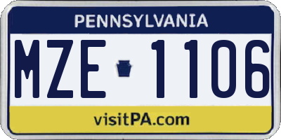 PA license plate MZE1106