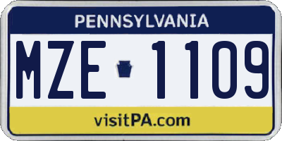 PA license plate MZE1109