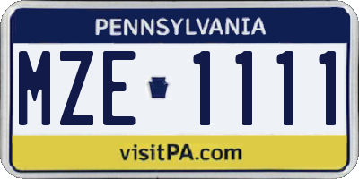 PA license plate MZE1111