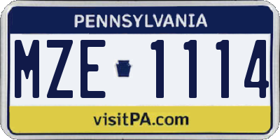 PA license plate MZE1114
