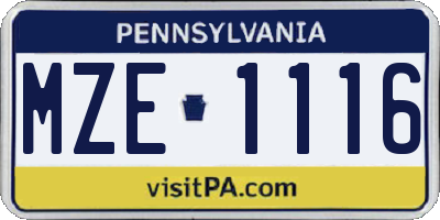 PA license plate MZE1116