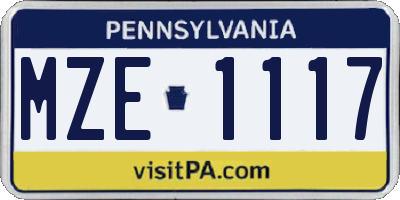 PA license plate MZE1117