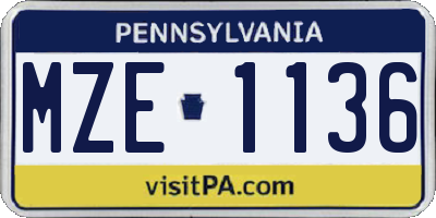 PA license plate MZE1136