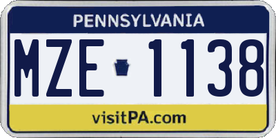 PA license plate MZE1138