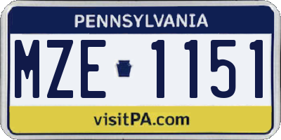 PA license plate MZE1151