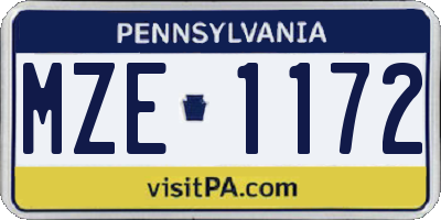 PA license plate MZE1172