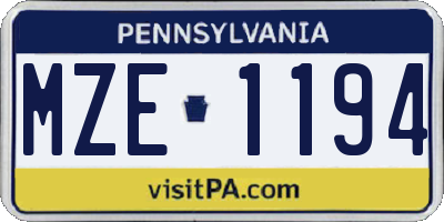 PA license plate MZE1194