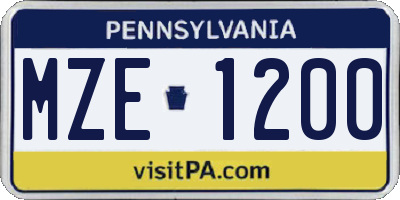 PA license plate MZE1200