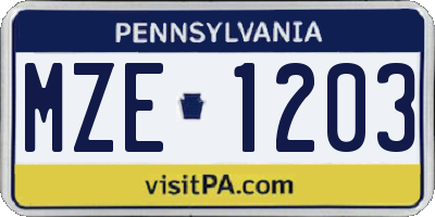 PA license plate MZE1203