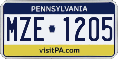 PA license plate MZE1205