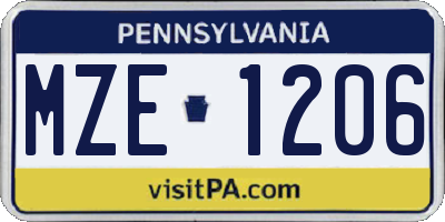 PA license plate MZE1206