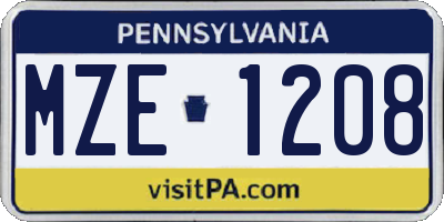 PA license plate MZE1208
