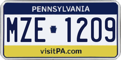 PA license plate MZE1209