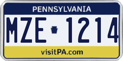 PA license plate MZE1214