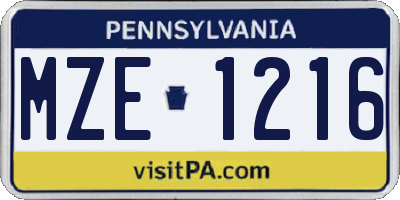 PA license plate MZE1216