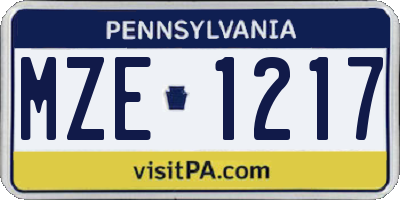 PA license plate MZE1217
