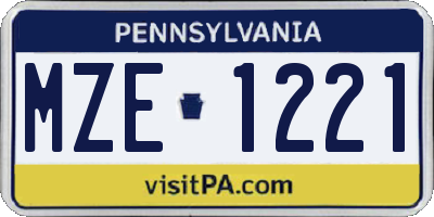 PA license plate MZE1221